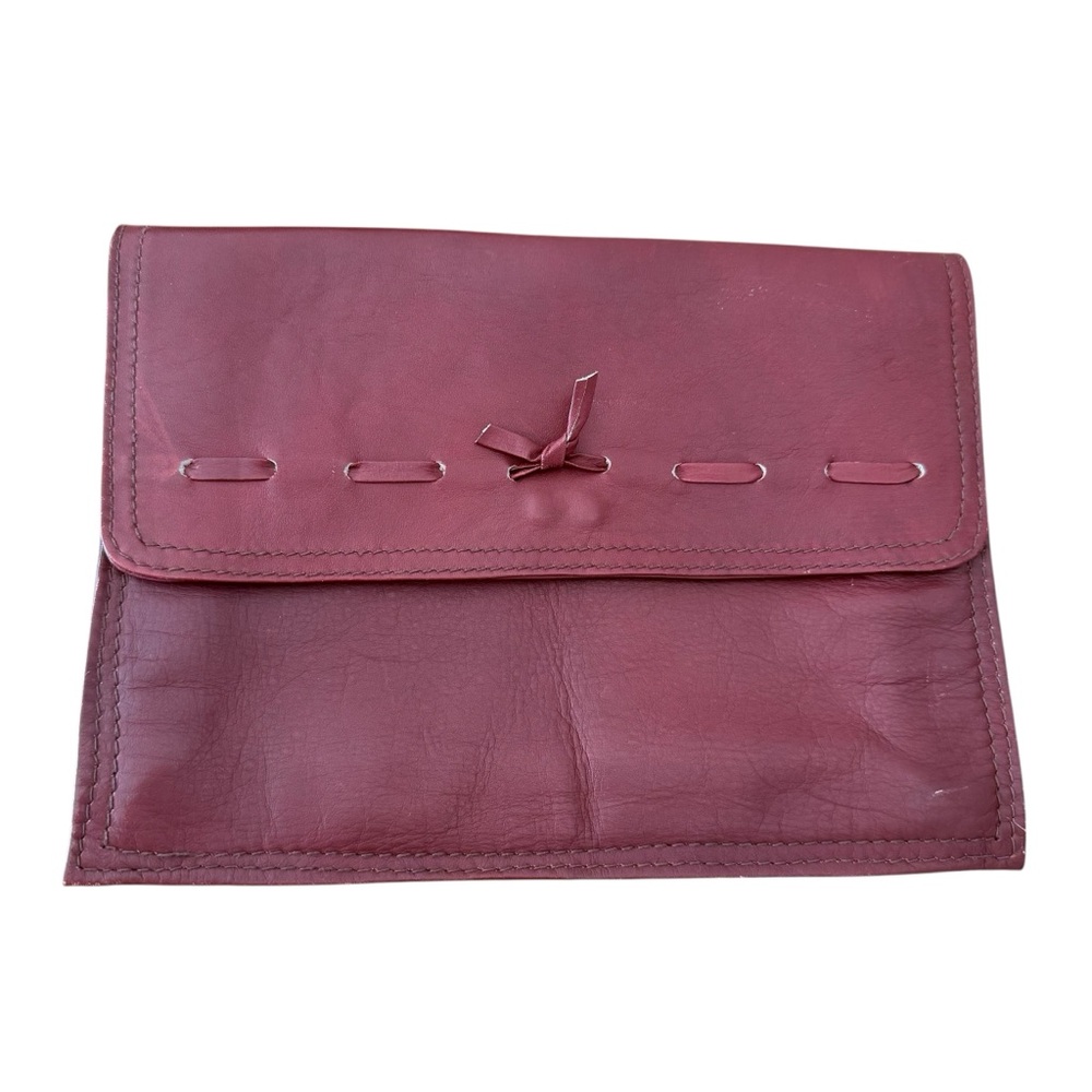 100% Leather Maroon Burgundy Clutch